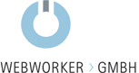 Logo Webworker: Türkisblauer Ring mit Unterbrechungen oben bildet den Buchstaben Ö, darunter Schriftzug: Webworker GmbH